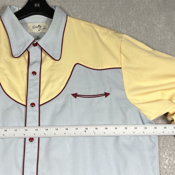 VTG Scully Western Rodeo Shirt Pearl Snap Men’s Sz XL Yellow/ Blue Long Sleeve - Picture 5 of 13